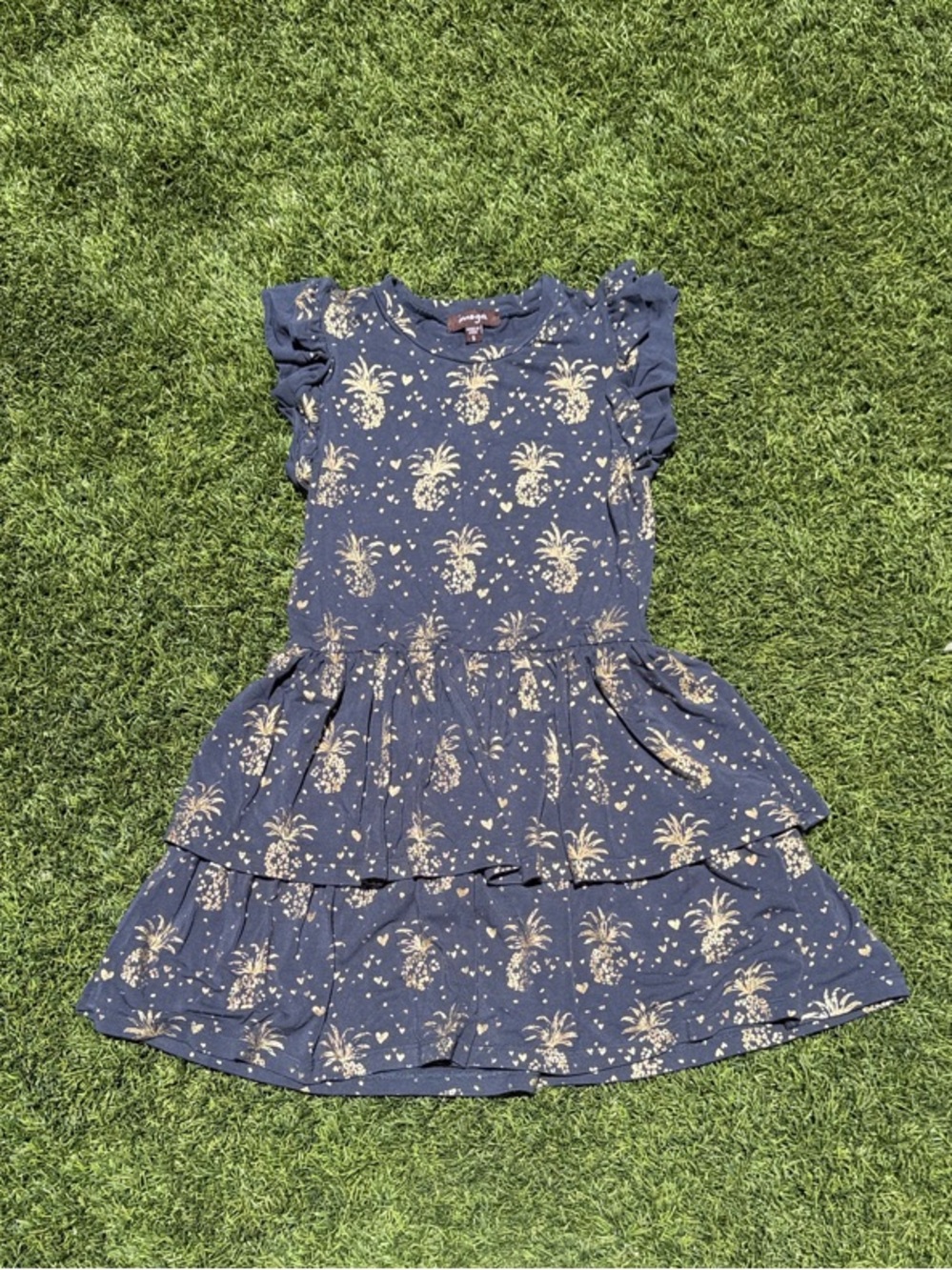 Imoga Navy Dress with Gold Pineapple Print